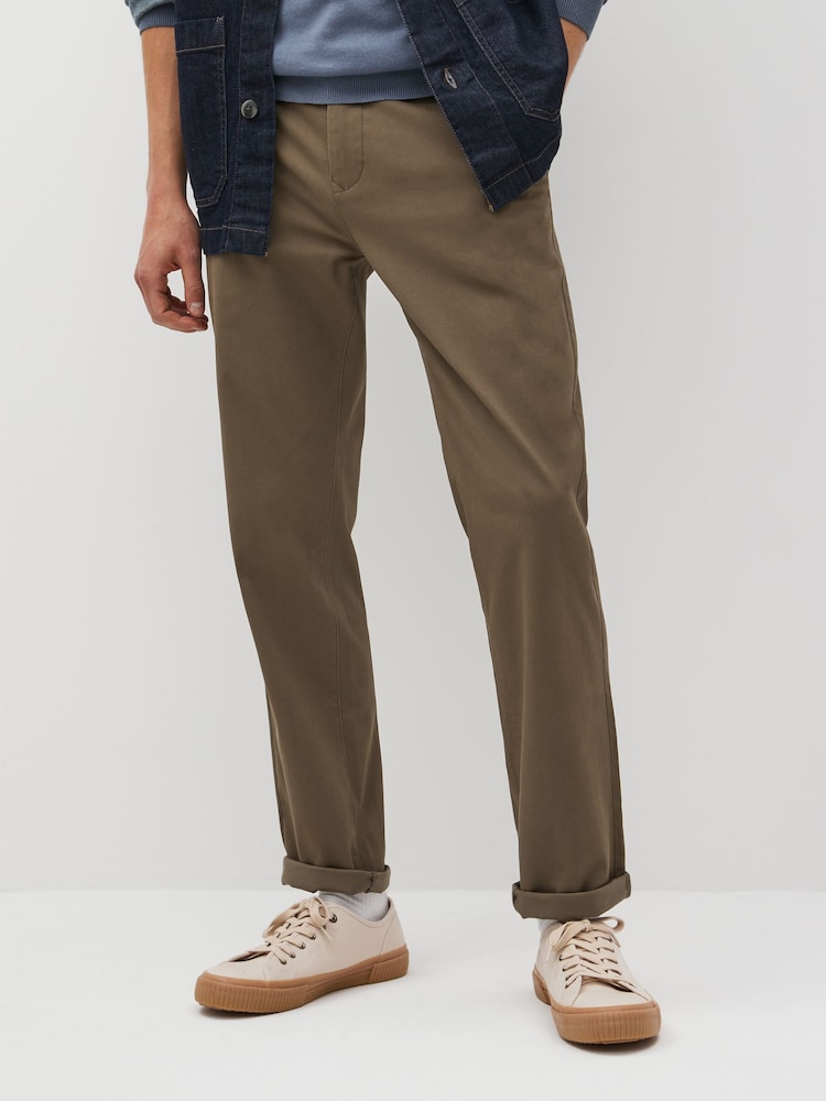 Brown Mushroom Straight Fit Stretch Chinos Trousers - Image 1 of 9