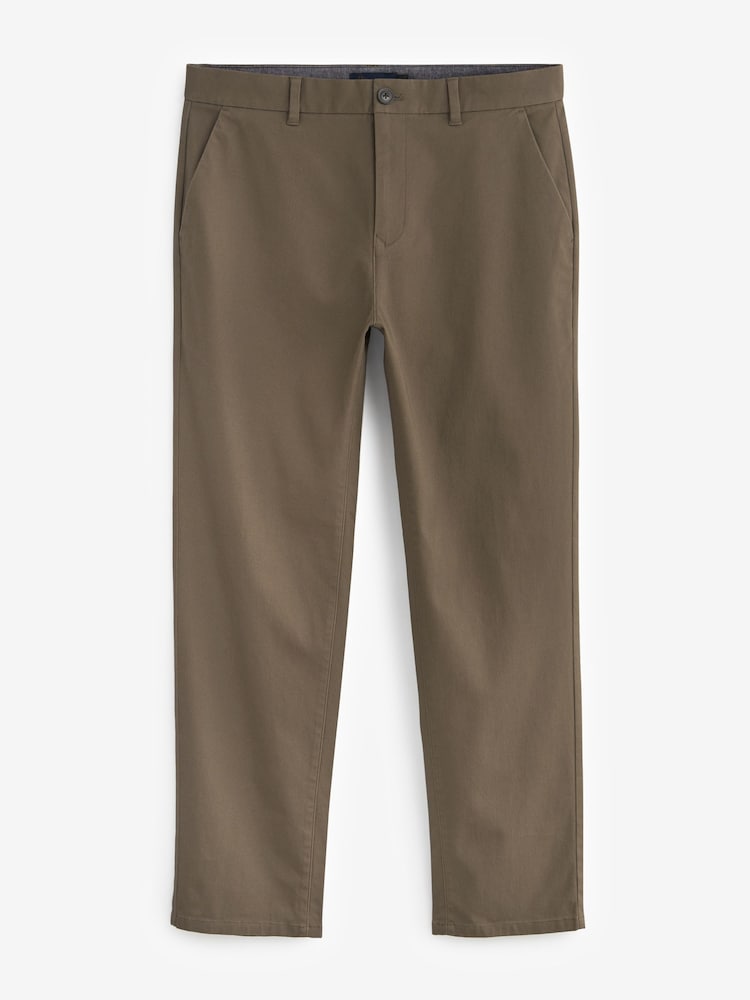 Brown Mushroom Straight Fit Stretch Chinos Trousers - Image 6 of 9