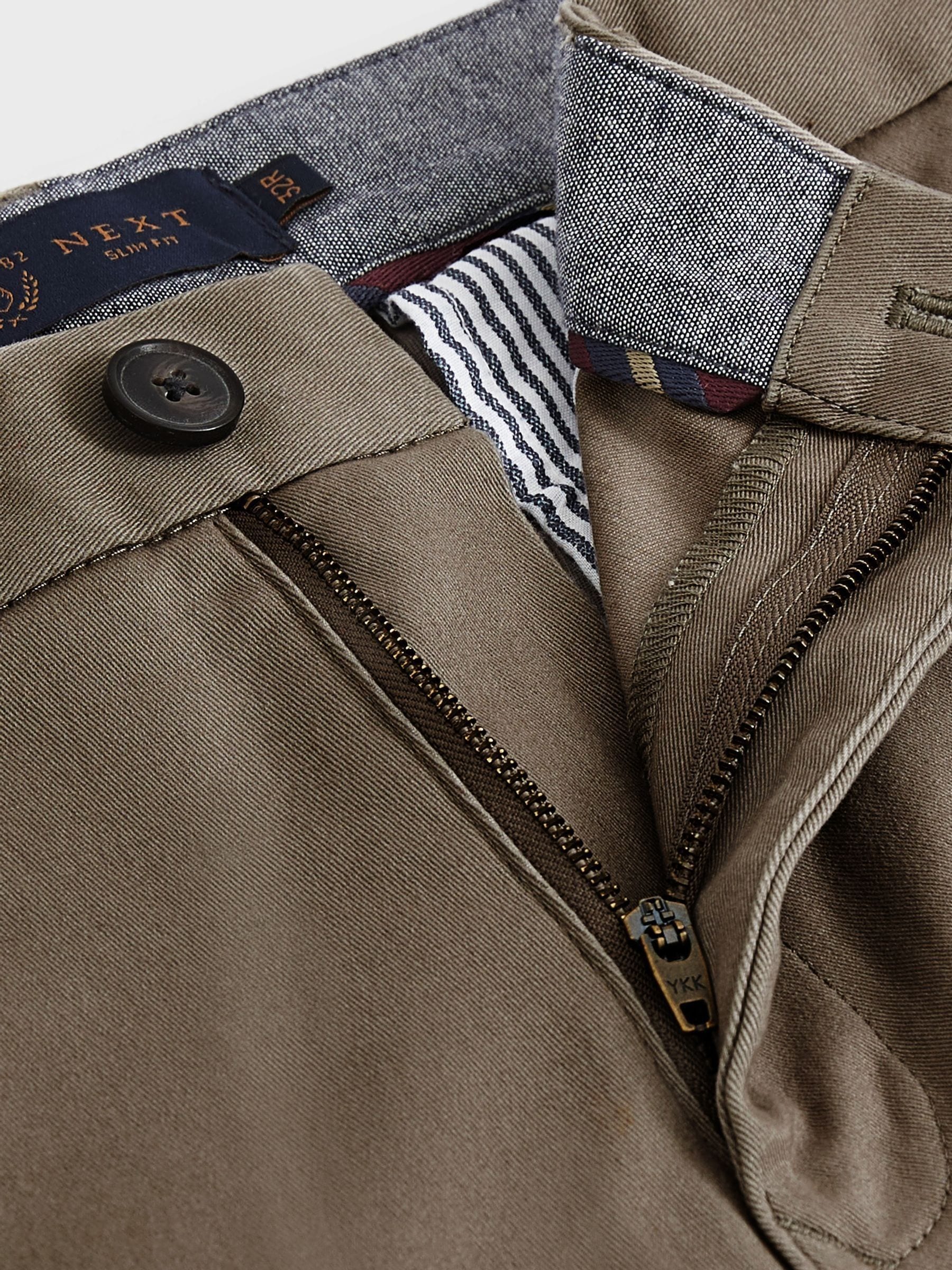 Buy Brown Mushroom Slim Fit Stretch Chinos Trousers from