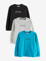 ألوان متعددة - حزمة من 3 تيشِرتات من القطن 100% بكُم طويل من Baker by Ted Baker - Image 1 of 6