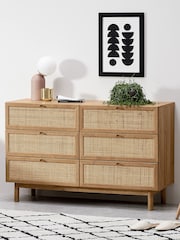 MADE.COM Oak Effect Pavia Natural Rattan Wide Chest of Drawers - Image 1 of 4