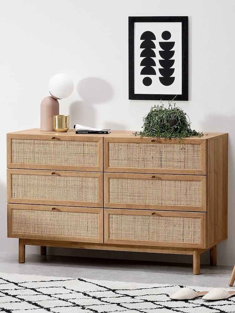 MADE.COM Oak Effect Pavia Natural Rattan Wide Chest of Drawers - Image 1 of 4