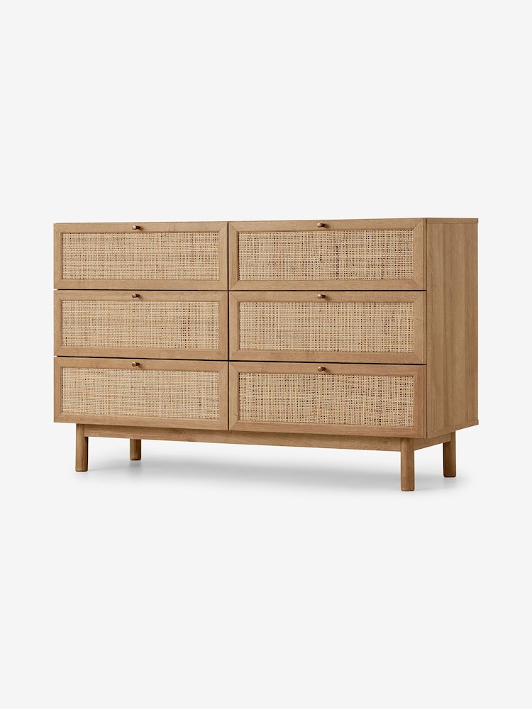 MADE.COM Oak Effect Pavia Natural Rattan Wide Chest of Drawers - Image 2 of 4