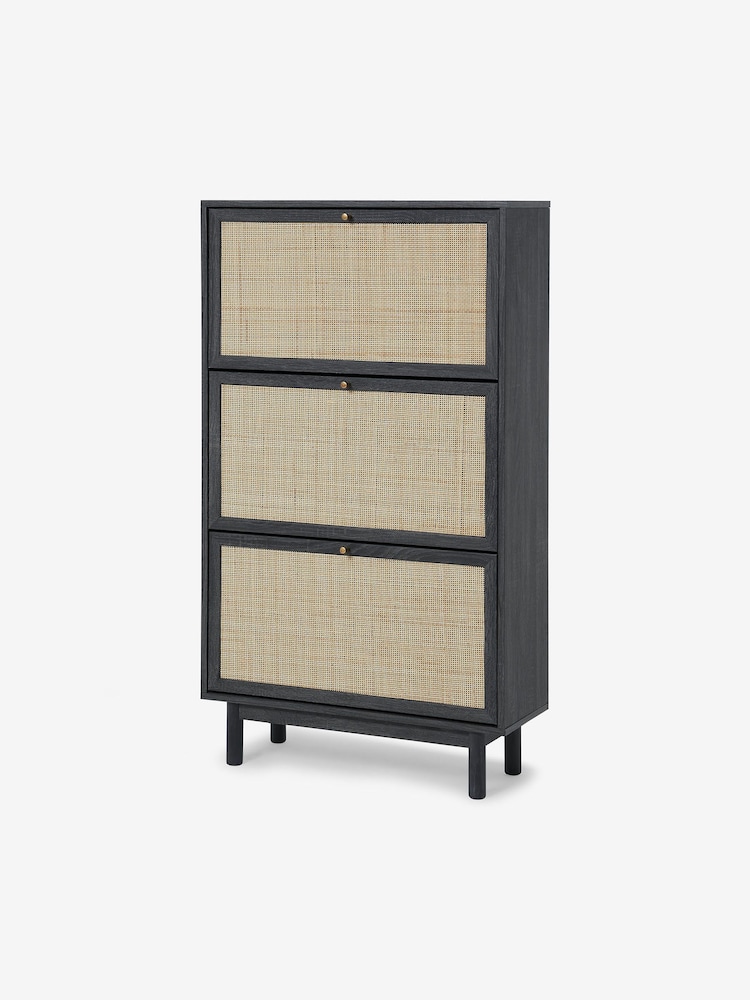 MADE.COM Black Wood Effect Pavia Natural Rattan Shoes Storage - Image 1 of 3