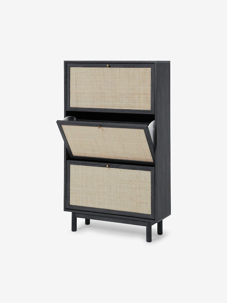 MADE.COM Black Wood Effect Pavia Natural Rattan Shoes Storage - Image 2 of 3