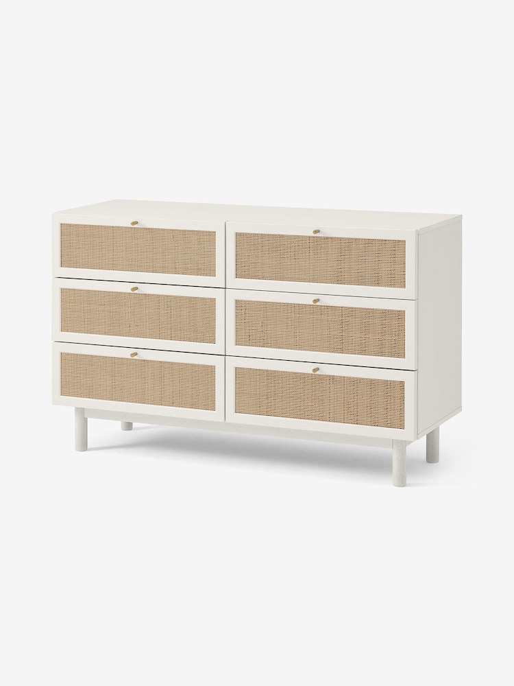 MADE.COM White Washed Oak Effect Pavia Natural Rattan Wide Chest of Drawers - Image 1 of 5