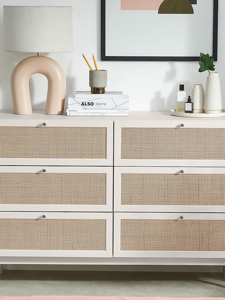 MADE.COM White Washed Oak Effect Pavia Natural Rattan Wide Chest of Drawers - Image 2 of 5