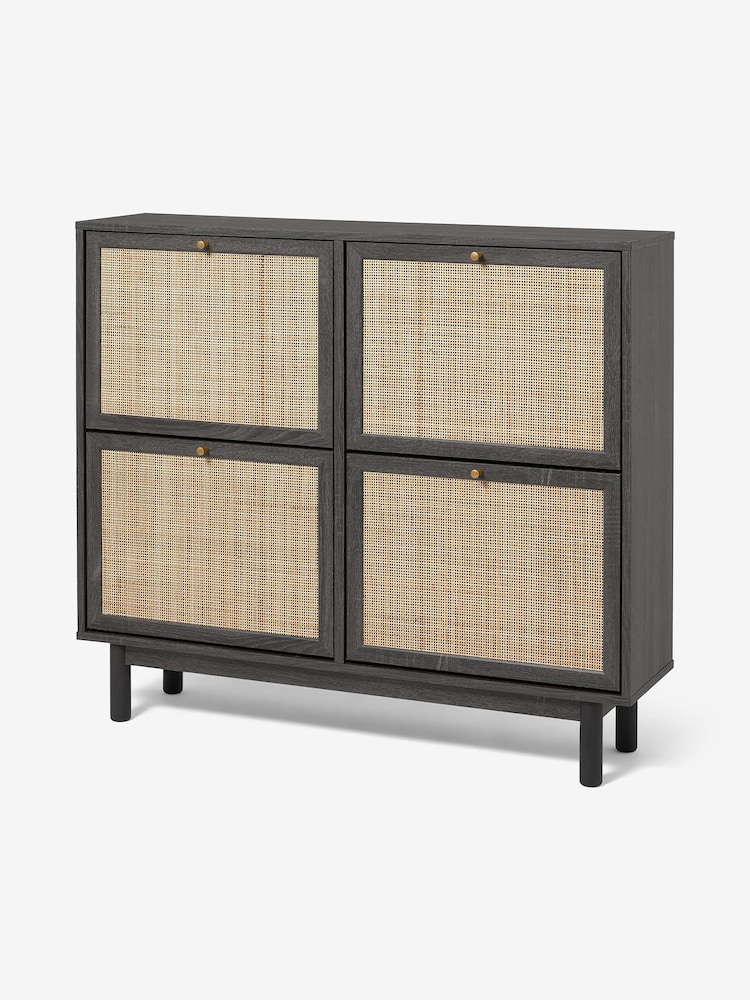 MADE.COM Black Wood Effect Pavia Natural Rattan Wide Shoe Storage - Image 1 of 3