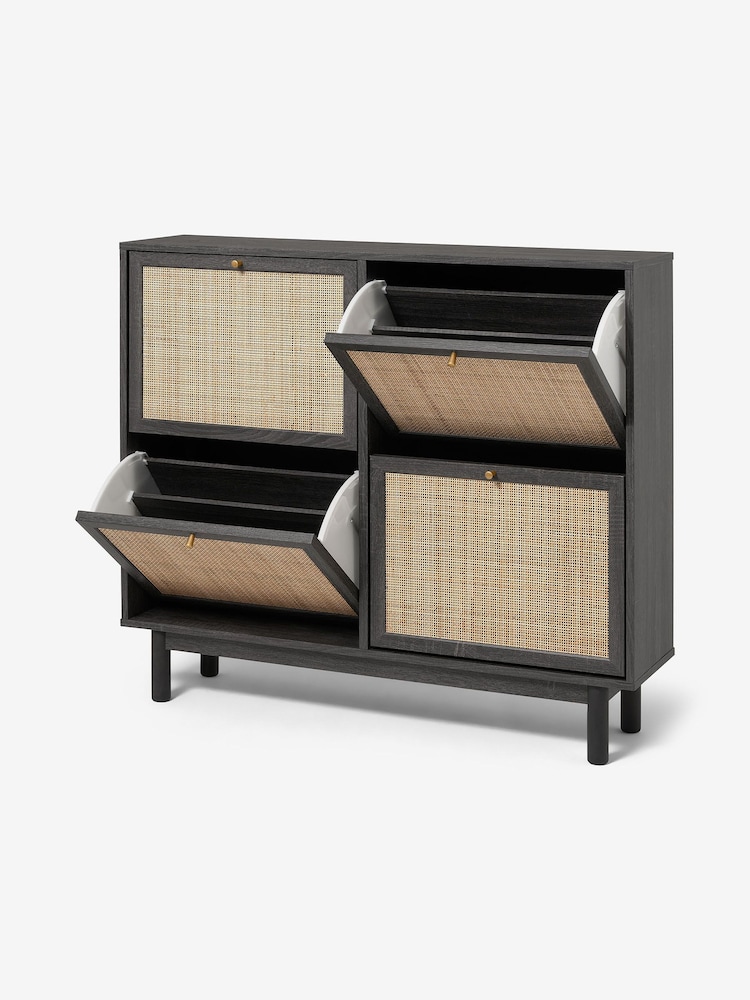 MADE.COM Black Wood Effect Pavia Natural Rattan Wide Shoe Storage - Image 3 of 3