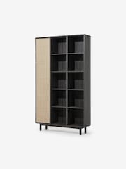 MADE.COM Natural Rattan and Black Wood Effect Pavia Wide Shelving Unit - Image 1 of 3