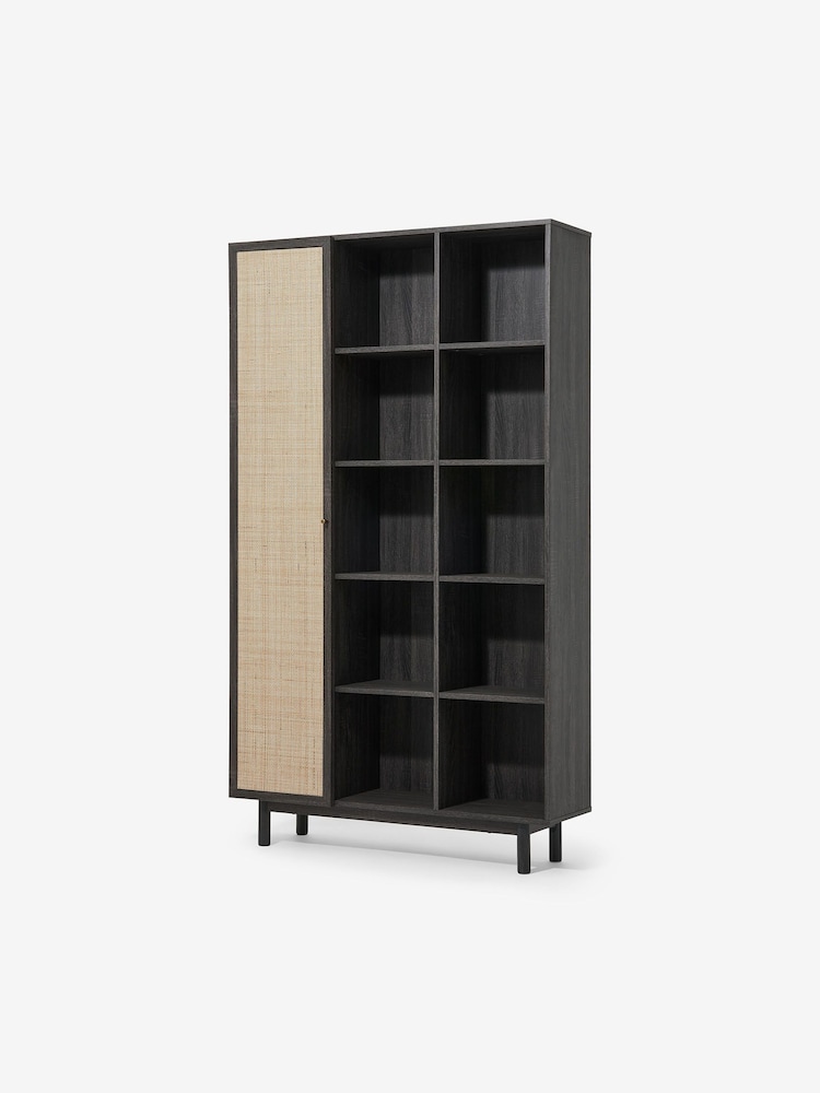 MADE.COM Natural Rattan and Black Wood Effect Pavia Wide Shelving Unit - Image 1 of 3