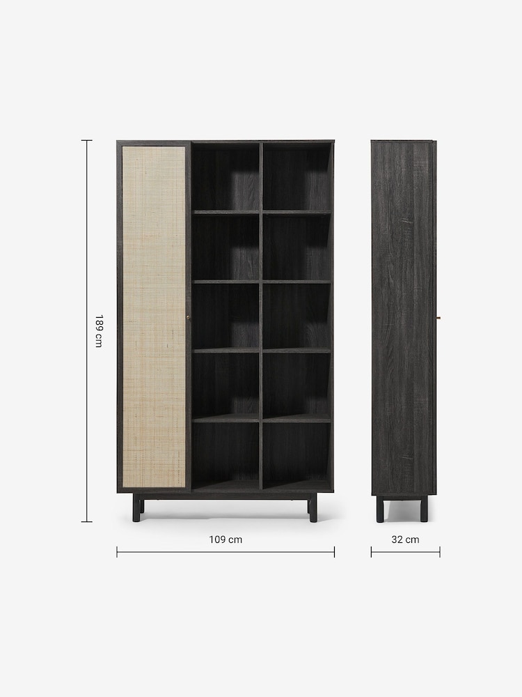 MADE.COM Natural Rattan and Black Wood Effect Pavia Wide Shelving Unit - Image 3 of 3