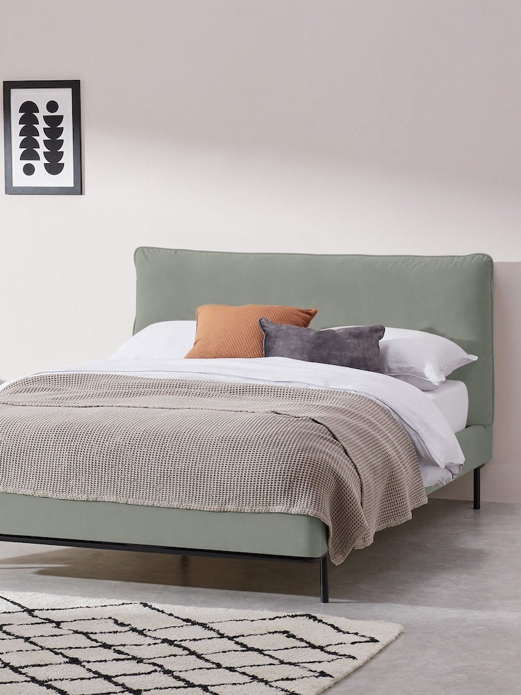 MADE.COM Sage Green Harlow Bed Frame in Velvet - Image 2 of 3