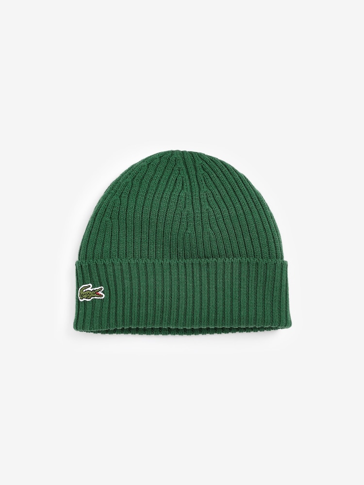 Lacoste Knitted Ribbed Logo Wool Beanie - Image 1 of 2