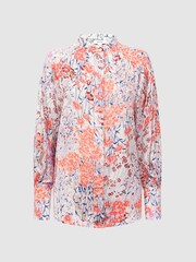 Reiss Coral/White Hallie Meadow Print Split Cuff Shirt - Image 2 of 5