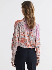 Reiss Coral/White Hallie Meadow Print Split Cuff Shirt - Image 3 of 5