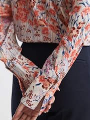 Reiss Coral/White Hallie Meadow Print Split Cuff Shirt - Image 4 of 5