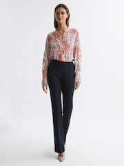Reiss Coral/White Hallie Meadow Print Split Cuff Shirt - Image 5 of 5
