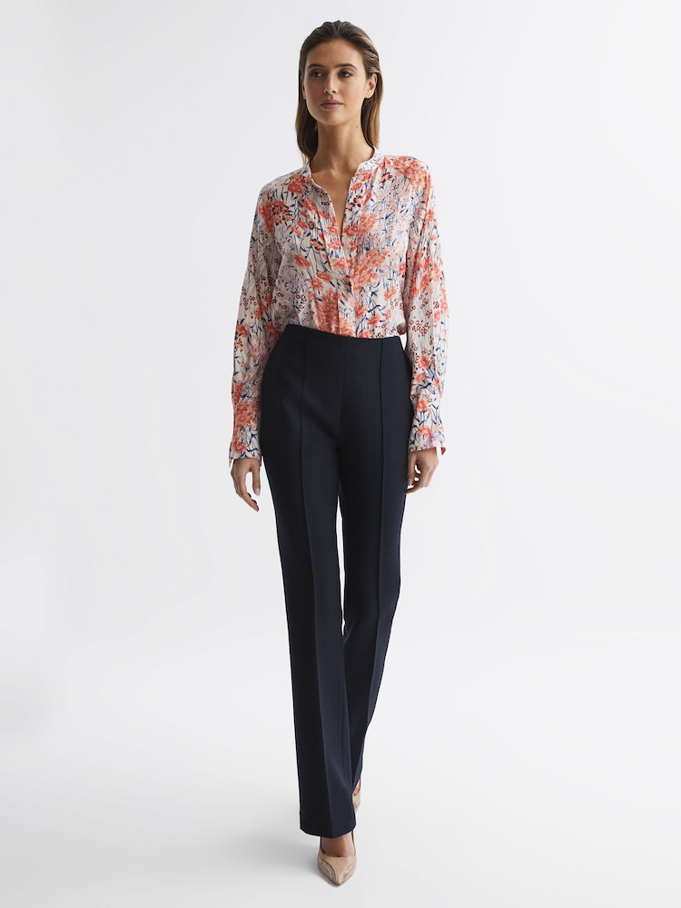 Reiss Coral/White Hallie Meadow Print Split Cuff Shirt - Image 5 of 5
