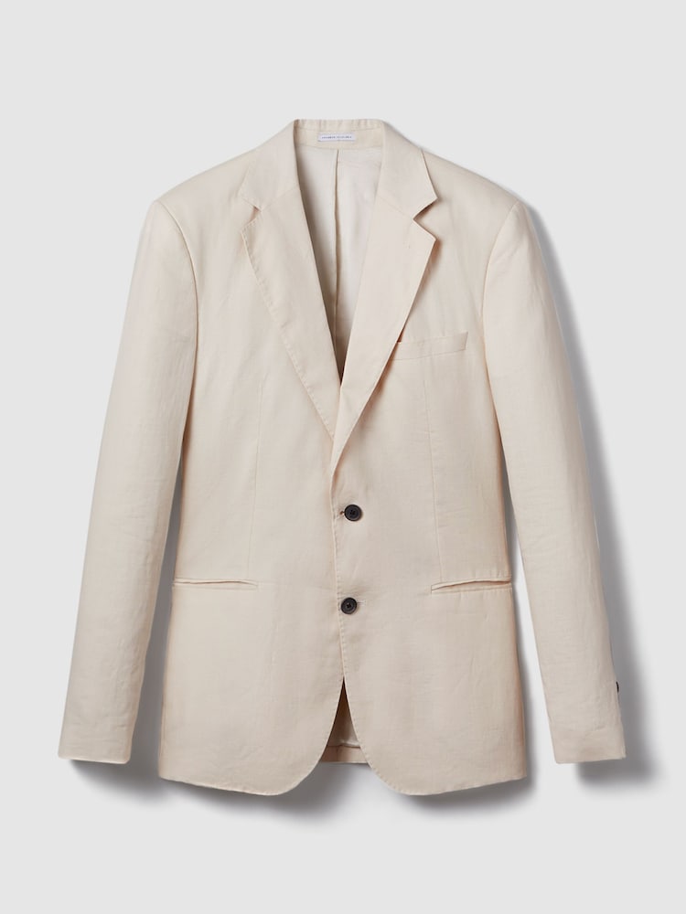 Reiss Kin Single-Breasted Linen Suit Blazer Slim Fit - Imagen 2 de 7