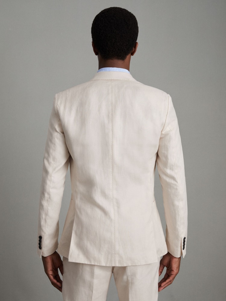Reiss Stone Kin Slim Fit Single Breasted Linen Blazer - Image 4 of 7