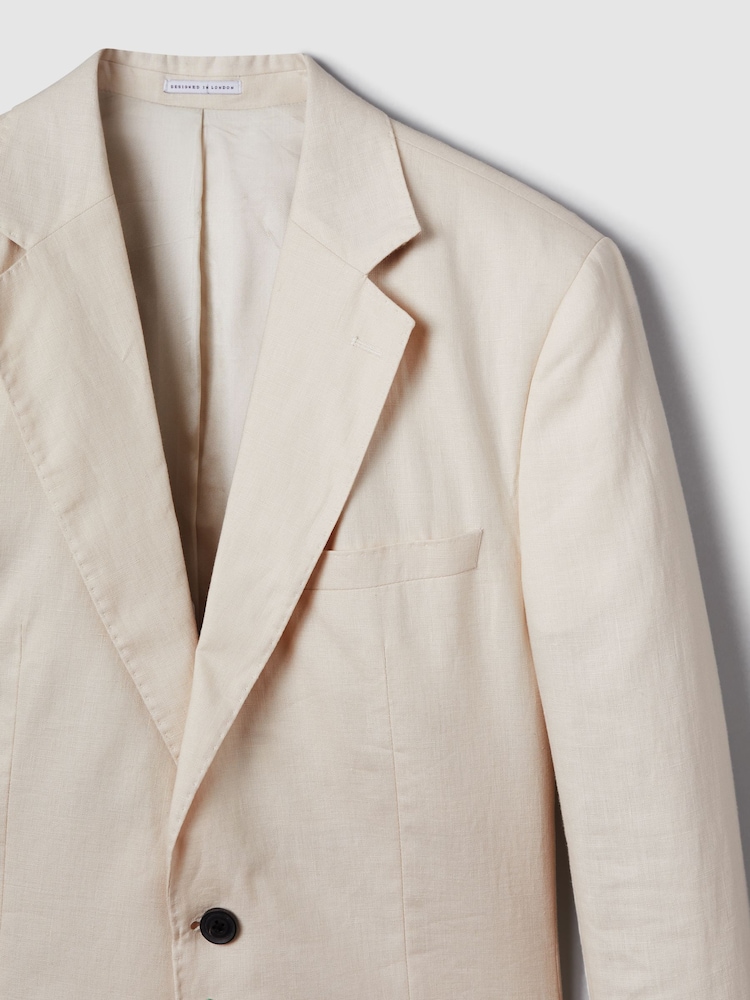 Reiss Stone Kin Slim Fit Single Breasted Linen Blazer - Image 5 of 7