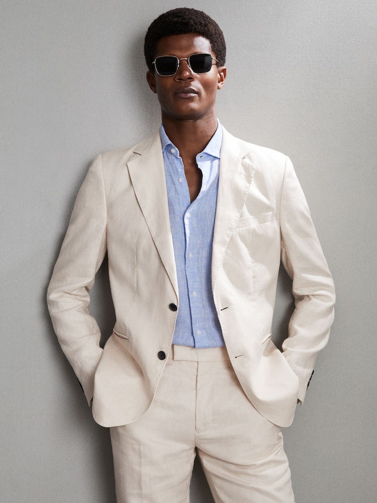 Reiss Stone Kin Slim Fit Single Breasted Linen Blazer - Image 7 of 7 Reiss Stone Kin Slim Fit Single Breasted Linen Blazer - Image 7 of 7
