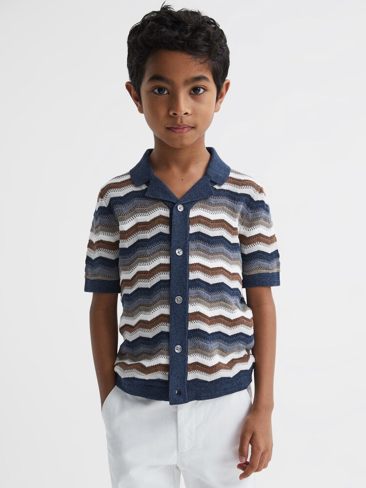 Reiss Multi Whiteley Junior Cuban Collar Printed Shirt - Image 1 of 6
