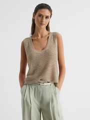 Reiss Neutral Ava Linen Open Stitch Knitted Vest - Image 1 of 5