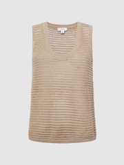 Reiss Neutral Ava Linen Open Stitch Knitted Vest - Image 2 of 5