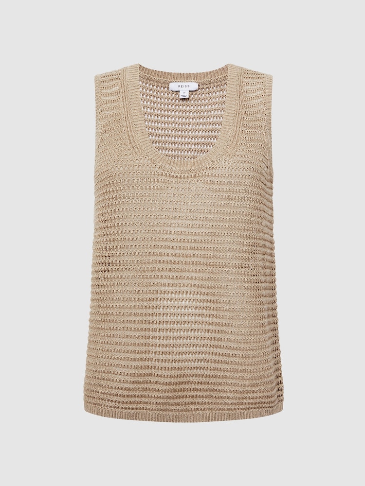 Reiss Neutral Ava Linen Open Stitch Knitted Vest - Image 2 of 5