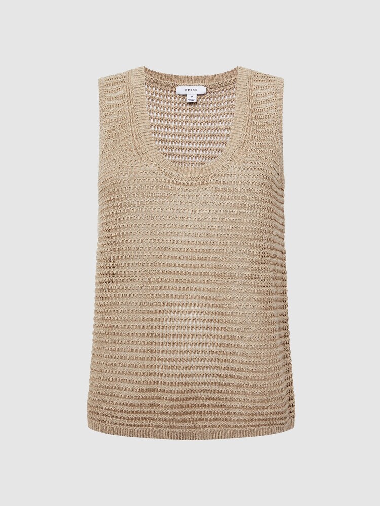 Reiss Neutral Ava Linen Open Stitch Knitted Vest - Image 2 of 5 Reiss Neutral Ava Linen Open Stitch Knitted Vest - Image 2 of 5
