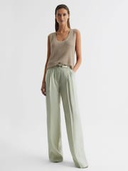 Reiss Neutral Ava Linen Open Stitch Knitted Vest - Image 3 of 5
