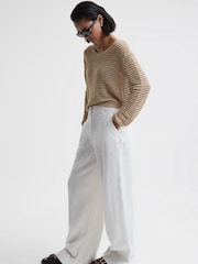Reiss Neutral Avril Linen Open Stitch Crew Neck Jumper - Image 3 of 4