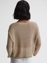 Reiss Neutral Avril Linen Open Stitch Crew Neck Jumper - Image 4 of 4