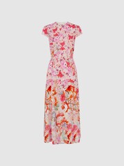 Reiss Pink Ivy Floral Print Midi Dress - Image 2 of 6