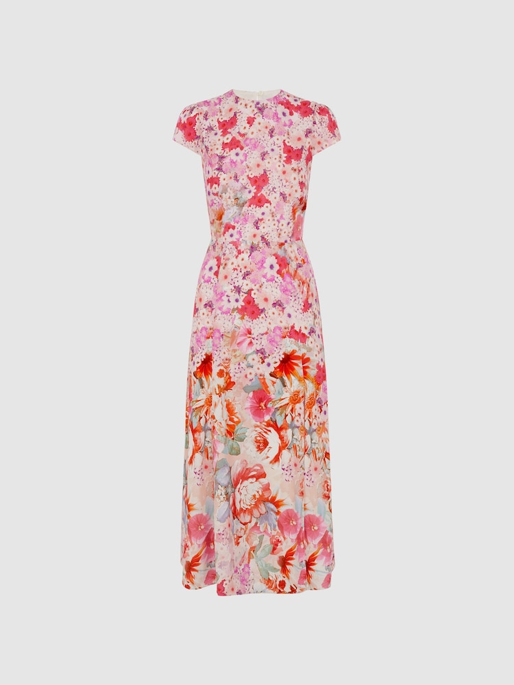 Reiss Pink Ivy Floral Print Midi Dress - Image 2 of 6