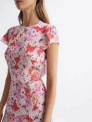 Reiss Pink Ivy Floral Print Midi Dress - Image 3 of 6