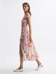 Reiss Pink Ivy Floral Print Midi Dress - Image 5 of 6