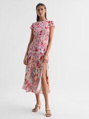 Reiss Pink Ivy Floral Print Midi Dress - Image 6 of 6