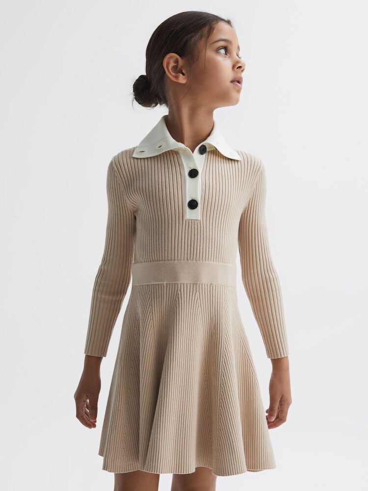 Reiss Camel Malani Junior Colourblock Knitted Dress - Image 1 of 6 Reiss Camel Malani Junior Colourblock Knitted Dress - Image 1 of 6