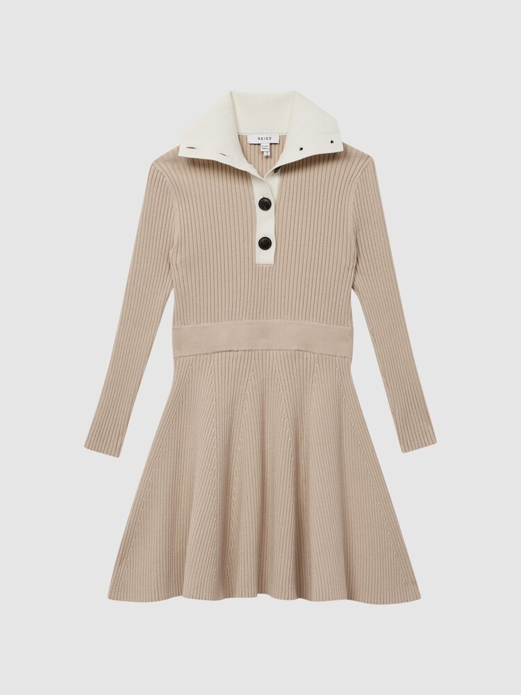 Reiss Camel Malani Junior Colourblock Knitted Dress - Image 2 of 6 Reiss Camel Malani Junior Colourblock Knitted Dress - Image 2 of 6