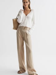 Reiss Ivory Celia Linen Blend Ribbed Cardigan - Image 3 of 6
