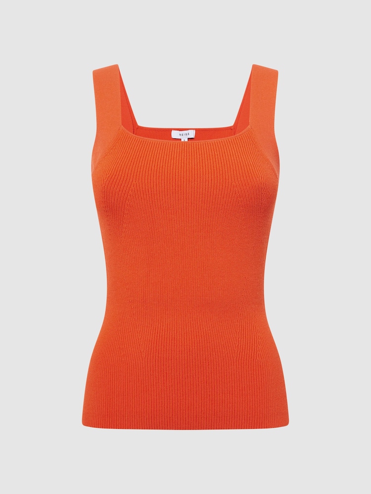 Reiss Orange Tamara Square Neck Ribbed Vest - Image 2 of 5