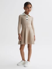 Reiss Camel Malani 9-12 yrs Colourblock Knitted Dress - Image 1 of 6