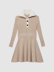 Reiss Camel Malani 9-12 yrs Colourblock Knitted Dress - Image 2 of 6