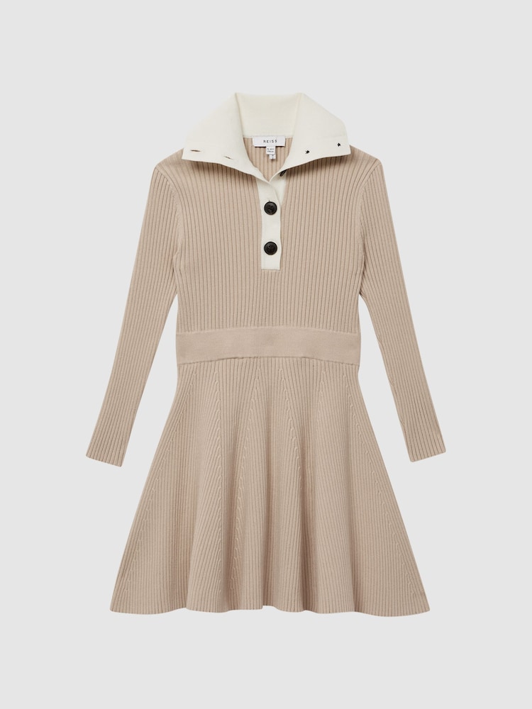 Reiss Camel Malani 9-12 yrs Colourblock Knitted Dress - Image 2 of 6