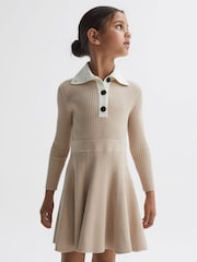 Reiss Camel Malani 9-12 yrs Colourblock Knitted Dress - Image 3 of 6