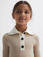 Reiss Camel Malani 9-12 yrs Colourblock Knitted Dress - Image 4 of 6