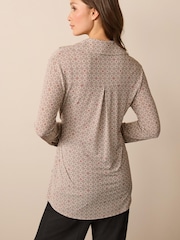Ecru Cream/Brown Geo Printed Wrap Tunic Shirt - Image 3 of 6